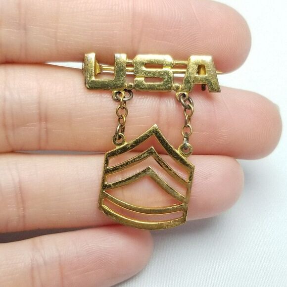 Vintage Sterling Silver USA Sargent Military WWII Brooch Pin, Gold Wash - Picture 2 of 7